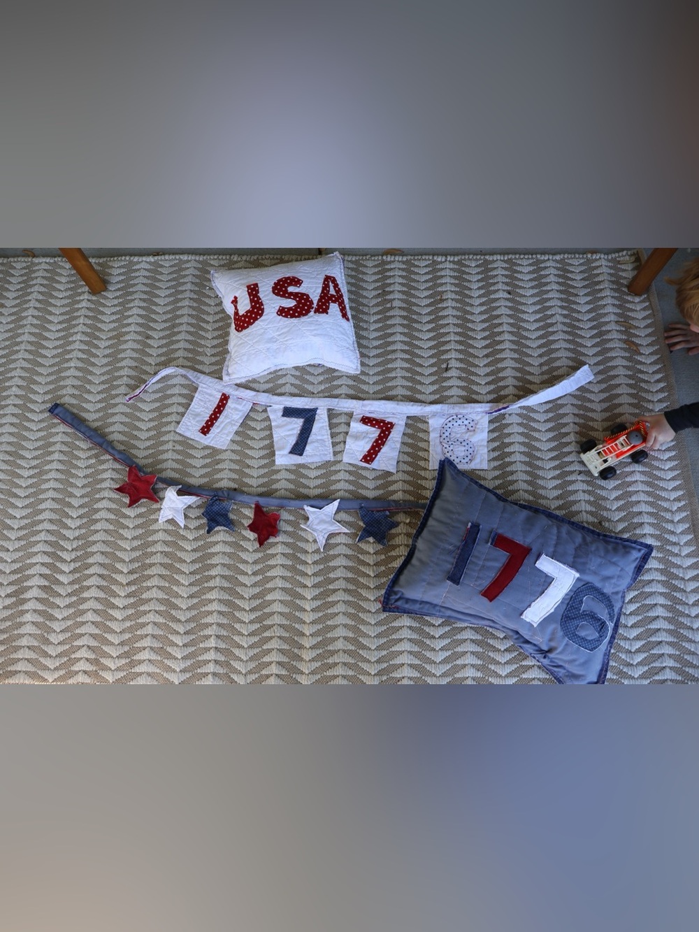Patriotic 1776 Decorative Throw Pillows and banners- antique quilted decor